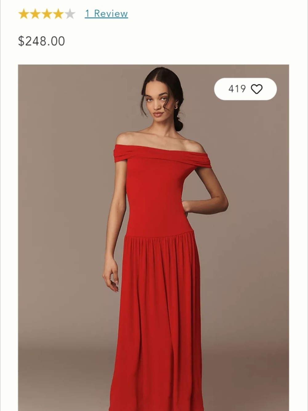 Walter Baker Anthropologie Red Off The Shoulder Maxi Dress Sz S